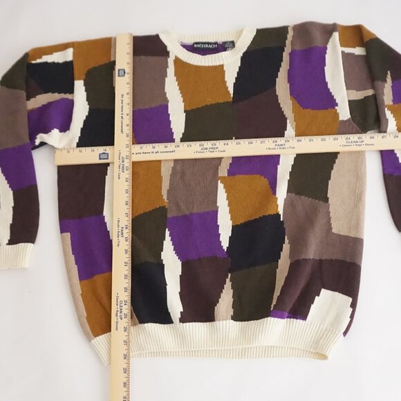 VTG Bachrach Colorblock Cotton Sweater Retro Eclectic Grandpa Statement Knit XL - Picture 3 of 9